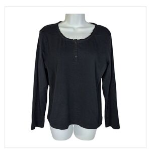 Chaus henley Organic Cotton Black Long Sleeve Top‎